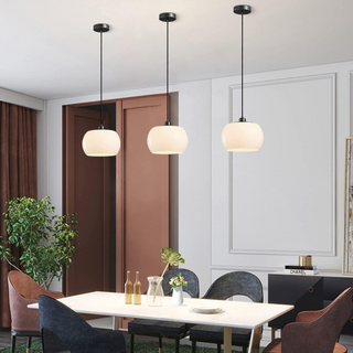 Classic pendant with white glass shade and chrome hardware