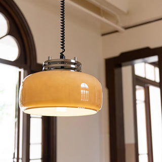 Brown glass pendant side view — coffee modern hanging lamp
