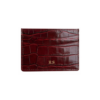 burgundy card holder haven italian leather wallet crocodile pattern slim design front view