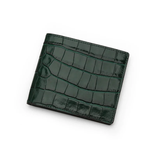 italian leather card holder haven slim bifold wallet rfid blocking crocodile texture close-up
