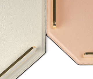 octagonal serving tray pinetti modern luxury gold brass handles leather inserts detail