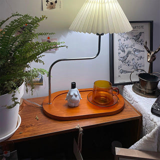 Solid wood retro lamp detail — vintage fabric iron base