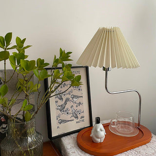 Vintage wood fabric lamp wide — retro iron base warm