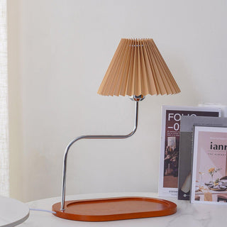 Solid wood umbrella lamp front — retro pleated fabric design