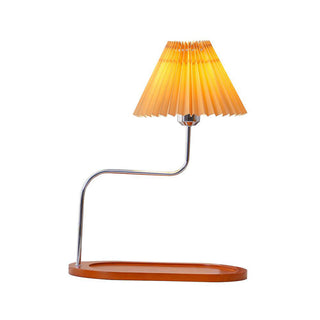 Retro umbrella lamp illuminated — solid wood pleated shade