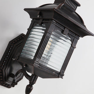 Black aluminum balcony wall sconce detail — European outdoor