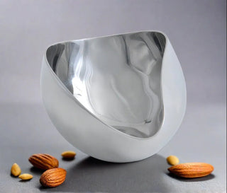 crumple bowl rikan polished stainless steel small sauce bowl textured serving dish close-up