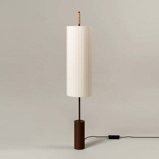 Modern Japanese floor lamp illuminated — fabric soft warm