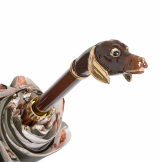 Dachshund handle handcrafted Italian green brass umbrella canopy