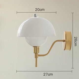 French mushroom wall sconce in bedroom — glass diffused glow
