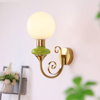 French retro glass shade wall sconce illuminated — vintage lamp