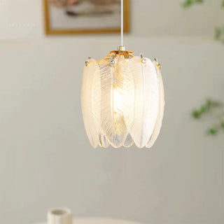 Feather pendant side view — elegant French glass fixture