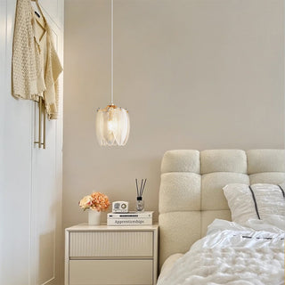 Elegant feather pendant from below — French glass ambient light