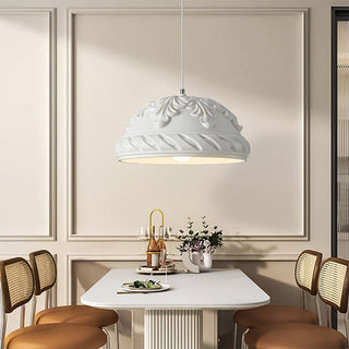 Retro French resin pendant from below — vintage dining fixture