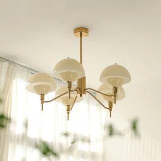 Elegant cream mushroom chandelier wide — modern white bedroom ceiling
