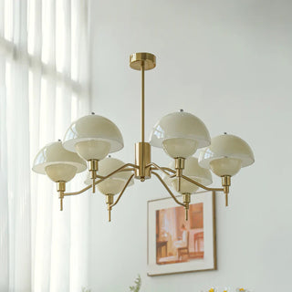 Modern white mushroom chandelier ambient — cream elegant warm glow