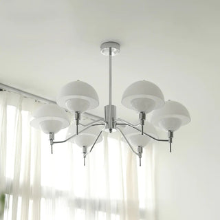Modern cream mushroom chandelier side — white elegant bedroom warm