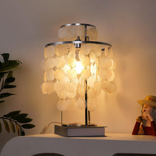 Seashell pearl lamp close-up — handcrafted wind chimes detail