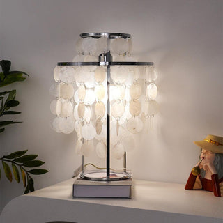 Pearl wind chimes seashell lamp front — handcrafted warm design