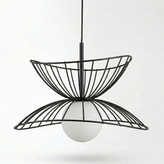 Painted Metal Pendant Light – Adjustable Cord LED, Gold & Black Finish Modern