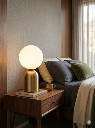 Decorative Table Lamp – Opal Glass Globe with Gold Metal Base | Soft Accent Lighting
