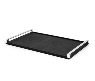 leather serving tray pinetti wood elegant metal handles non-slip bottom close-up
