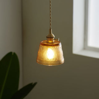 Glass pendant with simple cup-shaped shade for living room