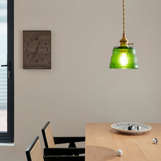 Pendant lamp with cup-shaped glass shade and warm light