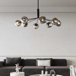 Modern lava glass chandelier detail — brass molecular warm texture