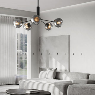Modern brass lava chandelier side — glass molecular warm ceiling
