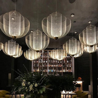 Grid pendant detail — metal modern open ceiling fixture