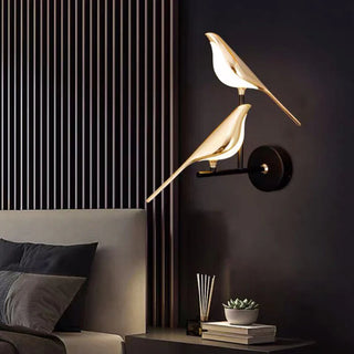 Acrylic LED golden bird modern wall sconce ambient — hallway