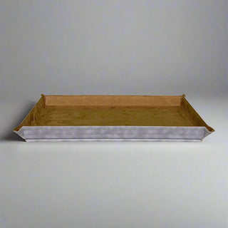 vegan leather desk organizer 7-piece gray champagne gold accents trays top view