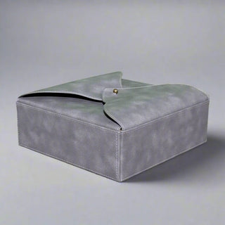 vegan leather desk organizer 7-piece gray champagne gold accents trays lifestyle view