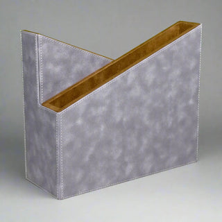vegan leather desk organizer 7-piece gray champagne gold accents trays side view