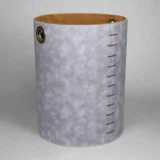 vegan leather desk organizer 7-piece gray champagne gold accents trays close-up