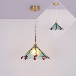 Tiffany pendant with colorful glass mosaic cone shade
