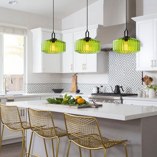 Mid Century Pendant Light – Striped Glass Lamp with E27 Bulb Base for Living Room