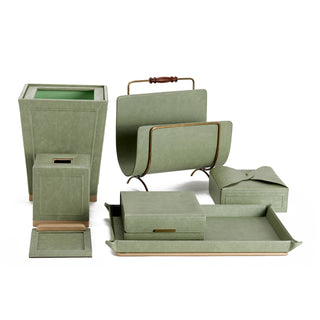 vintage office organizer moss green desk organizer set gold accents front view