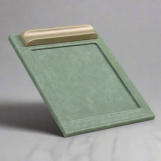vintage office organizer moss green desk organizer set gold accents close-up