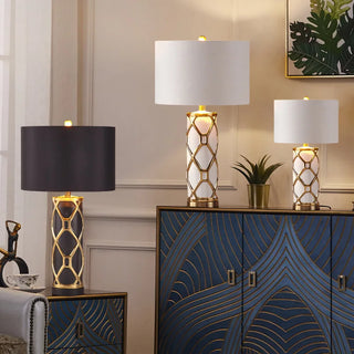 Nordic Decorative Lamp – Ceramic Table Lamp with Gold Lattice & Soft Light