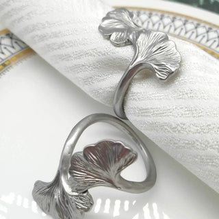 metal napkin rings leaf design zinc alloy napkin holder set table decor angle view