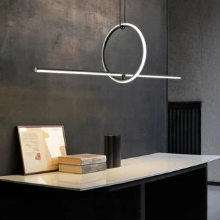 Modern acrylic linear pendant over dining table — designer LED ceiling light