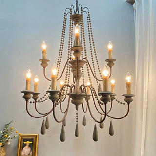 White Wooden Chandelier – Vintage Rustic Light Fixture for Living Room Lighting
