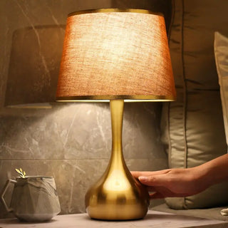Decorative Table Lamp – Elegant Teardrop Base | Soft Fabric Shade & Warm Brown Finish