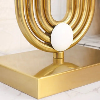 Architectural Table Lamp – Sculptural Lamp Base with Gold Trim Fabric Shade