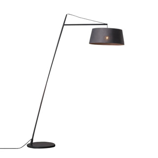 Slanting black metal fabric floor lamp – modern E27 front view