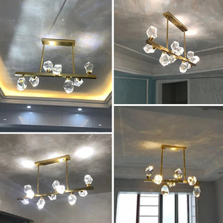 Crystal Pendant Lamp – Geometric Cubic Light With Gold Frame & Warm Ambient Lighting
