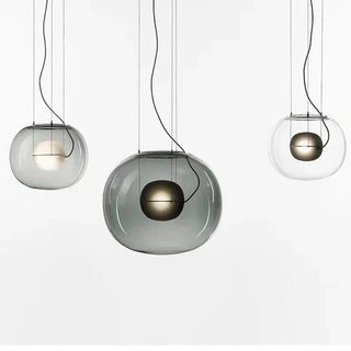 Large pearl grey pendant light in modern interior — ambient ceiling lighting
