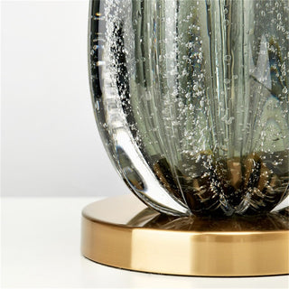 Amber Glass Table Lamp – Prisma Designer Lamp With Soft Fabric Shade & Metal Base
